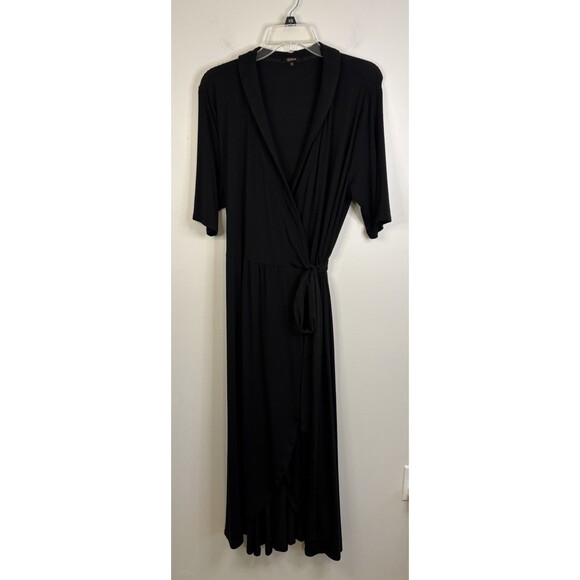 QUINCE Tencel Jersey Midi True Wrap Dress Women XL Black Short Sleeve Minimal - Picture 2 of 12
